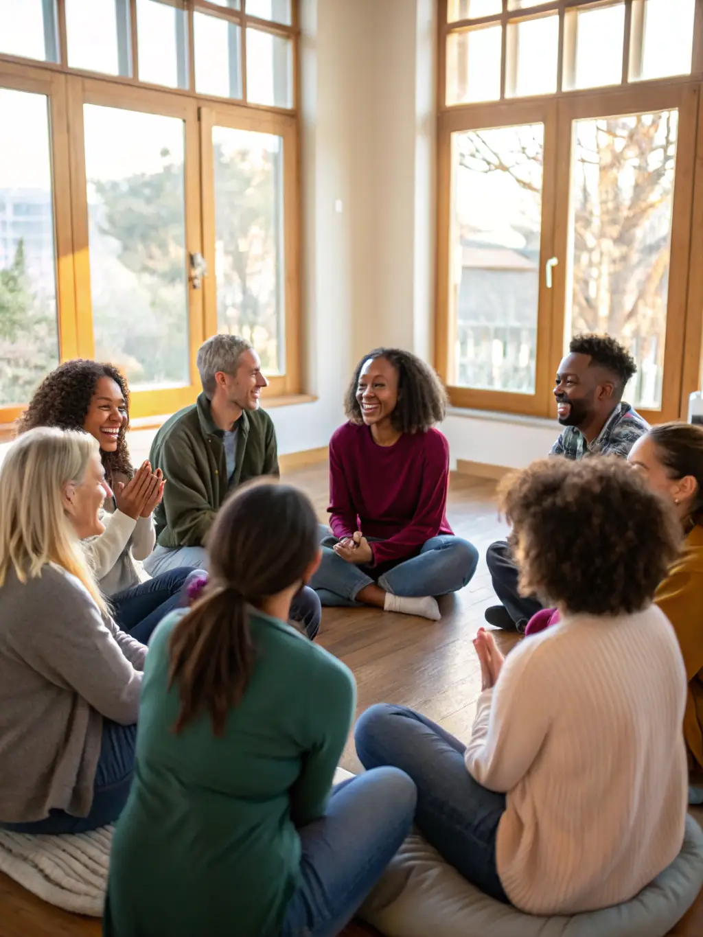 A heartwarming photo of community members participating in a 'Positive Thinking' workshop, showcasing the organization's commitment to mental well-being and hope.