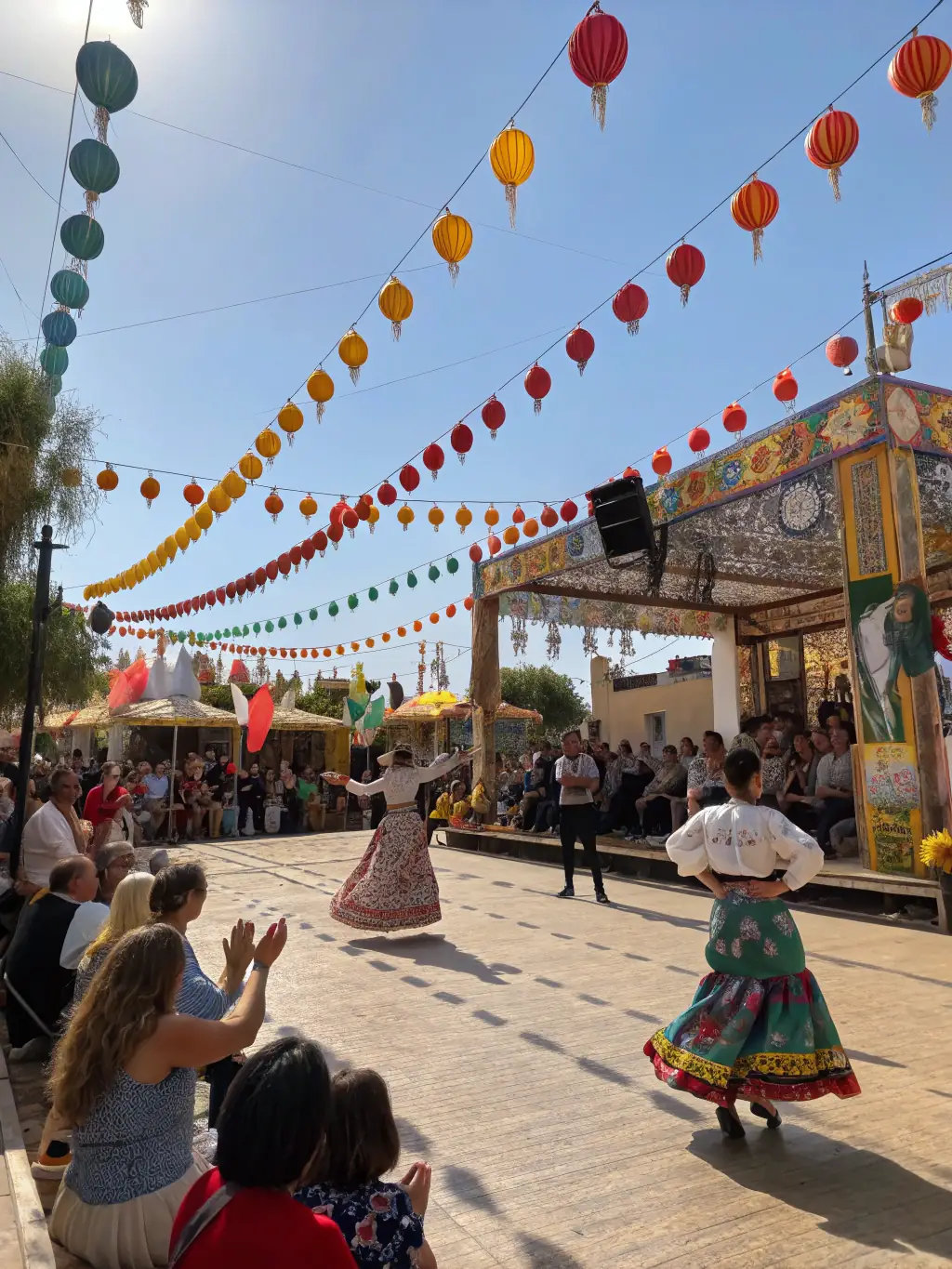 A colorful image of the Cultural Exchange Festival 2023, featuring diverse performances and attendees engaging in cultural workshops and art exhibitions.